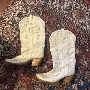 ACME Cream Vintage Western Heeled Boots